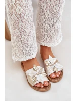 Klapki Z Ozdobą Skóra Naturalna Zazoo 3667 Złoty Przecierany