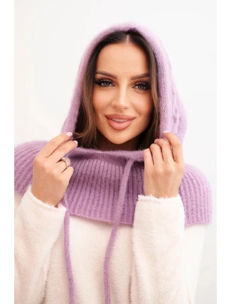 Dámska čiapka s kapucňou a pleteným uzlom svetlo fialová Dámska čiapka s kapucňou a pleteným uzlom svetlo fialová