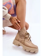 Skórzane Workery Z Ażurowym Wzorem Beżowe Abilene