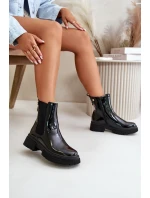 Lakierowane Botki Sztyblety Na Zamek Ocieplane Czarne Groesta
