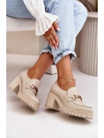 Zazoo 20175 Półbuty Damskie Na Słupku Skóra Naturalna Jasnobeżowe