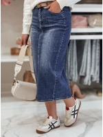 Džínsová midi sukňa s rozparkom MERITTA navy blue FashionStreet CY0482