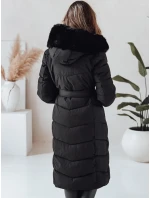 Dámska zimná dlhá prešívaná bunda s kožušinou čierna FashionStreet TY5085