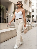 Dámske džínsy s opaskom a širokými nohavicami béžové FashionStreet UY3060
