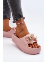 Piankowe Klapki Damskie Z Kokardą Różowe Salessa