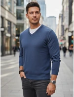 Pánsky modrý sveter s výstrihom do V FashionStreet WX2317 Pánsky modrý sveter s výstrihom do V FashionStreet WX2317