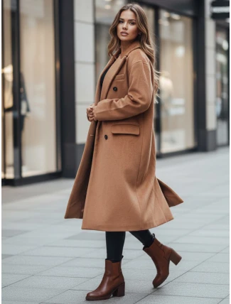 Dámsky zimný kabát dlhý oversize camel FashionStreet NY0766z