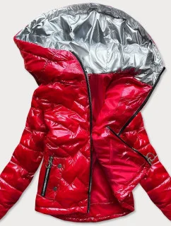 Červená prešívaná dámska bunda s kapucňou (B9562)