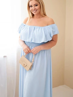 Dámske plus veľkosť šaty s volánom a elastickým pásom modrá