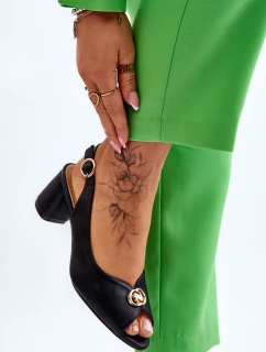 Modne Skórzane Sandały Na Obcasie Czarne Hette