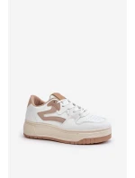 Damskie Sneakersy Z Eko Skóry Na Platformie Biało-Beżowe Henizore