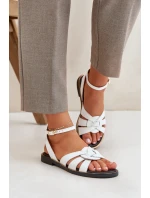 Skórzane Sandały Damskie Na Płaskim Obcasie Zazoo 3688 Białe