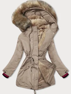 Dámska zimná bunda s kožušinou béžová (can-579big)