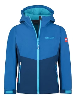 Trollkids Kristiansand Softshellová bunda Alpine Blue/Dark Indigo/Basen Blue (320-144)