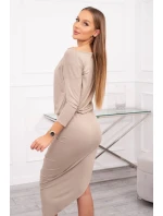 Asymetrické šaty, 3/4 rukávy, tmavo béžové