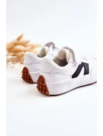 Dziecięce Skórzane Niskie Buty Sportowe Biało-Czarne Jessie