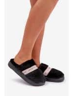 Futrzane Kapcie Z Ozdobnym Paskiem Czarne Savalithea