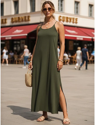 Dámske letné maxi šaty s viskózou, zelené, FashionStreet EY2661 Dámske letné maxi šaty s viskózou, zelené, FashionStreet EY2661