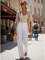 Dámske ľanové nohavice so širokými nohavicami biele FashionStreet UY3081