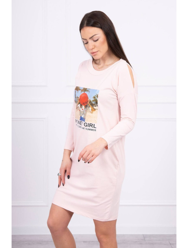 Šaty s potlačou Honey girl púdrovo ružové
