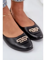 Baleriny Na Płaskiej Podeszwie Z Ozdobą Czarne Ainoria