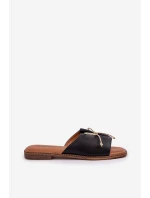 Klapki Na Płaskiej Podeszwie Z Ozdobną Kokardką Czarne Deonelis