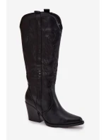 Kozaki Kowbojki Na Słupku Eko Skórzane Ocieplane Czarne Zareen