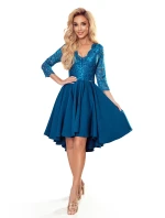 NICOLLE - Dámske šaty v morskej farbe s dlhším zadným dielom as krajkovým výstrihom 210-14