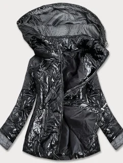 Lesklá čierna prešívaná dámska bunda (B9573)