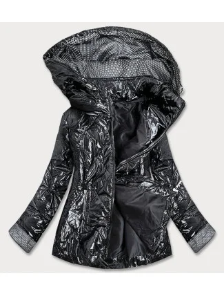 Lesklá čierna prešívaná dámska bunda (B9573)