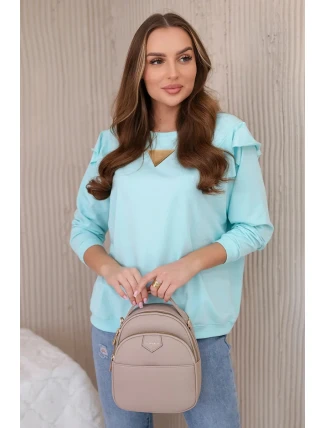 Bavlnená blúzka s volánikmi na ramenách mätová Bavlnená blúzka s volánikmi na ramenách mätová