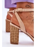 Zamszowe Sandały Na Plecionym Słupku Beżowe Selila