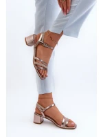 Sandały Damskie Na Niskim Obcasie Z Eko Skóry Sergio Leone SK046 Różowe Złoto