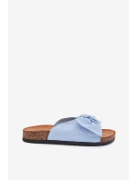 Klapki Damskie Na Korkowej Podeszwie Kokardką Niebieskie Seressa