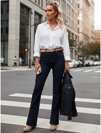 Dámske džínsy s vysokým pásom UY2911 tmavomodré - FashionStreet