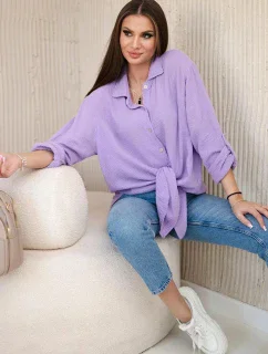Bavlnená mušelínová košeľa oversize fialová