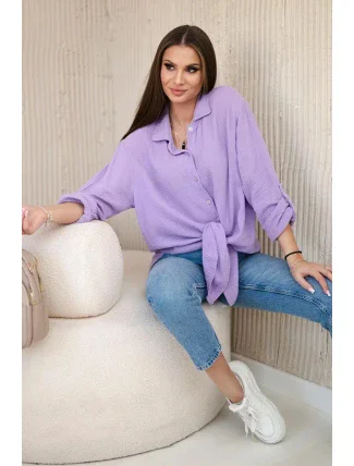 Bavlnená mušelínová košeľa oversize fialová