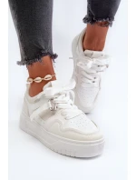 Sneakersy Damskie Na Platformie Z Eko Skóry Białe Moun