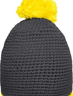 Daiber MB 7964 Háčkovaná čiapka s kontrastným lemom a bambulou 03.7964 carbon/yellow