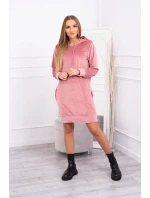 Velúrové šaty s kapucňou tmavo ružové