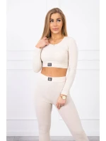 Súprava s blúzou hore pruhovaná svetlo béžová