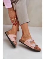 Materiałowe Klapki Na Korkowej Podeszwie Z Klamrami Różowe Atera