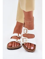 Klapki Damskie Z Klamrami Z Eko Skóry Białe Iskira