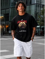 Pánske nadrozmerné tričko s potlačou medveďa čierne FashionStreet NX1029R Pánske nadrozmerné tričko s potlačou medveďa čierne FashionStreet NX1029R