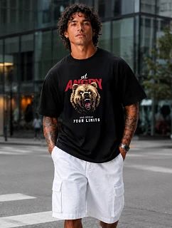 Pánske nadrozmerné tričko s potlačou medveďa čierne FashionStreet NX1029R