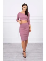 Súprava blúzky a sukne tmavo ružová