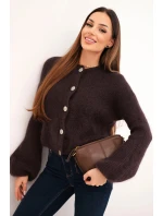 Dámsky mohérový sveter na gombíky s nadýchanými rukávmi hnedej farby Dámsky mohérový sveter na gombíky s nadýchanými rukávmi hnedej farby