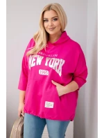 Dámska mikina Plus Size s kapucňou a klokaním vreckom fuchsiová Dámska mikina Plus Size s kapucňou a klokaním vreckom fuchsiová