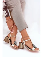 Skórzane Sandały Na Słupku Z Ozdobą D&A JC51-842 Złote