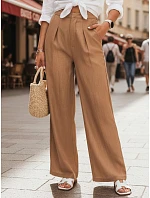 Dámske ľanové nohavice so širokými nohavicami ťavej farby FashionStreet UY3077